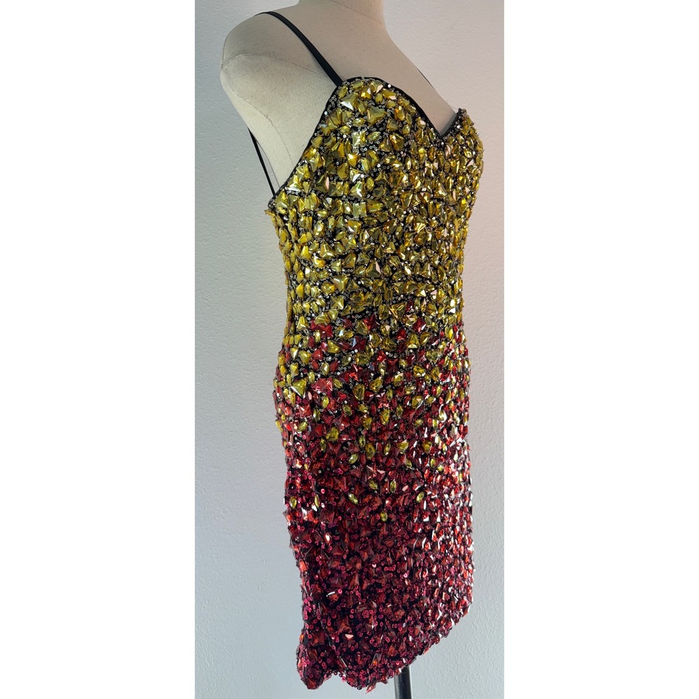 Dave & Johnny Rhinestone Embellished Mini Dress Ombre Sequin Red Yellow Hoco 7/8 - Picture 4 of 10